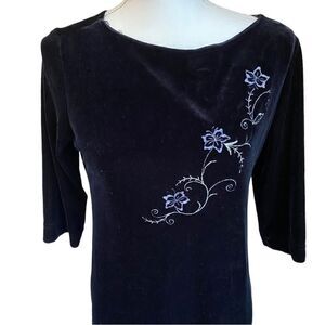 Danielle Casey Black Velvet Embroidered Maxi Dress Vintage Size 8